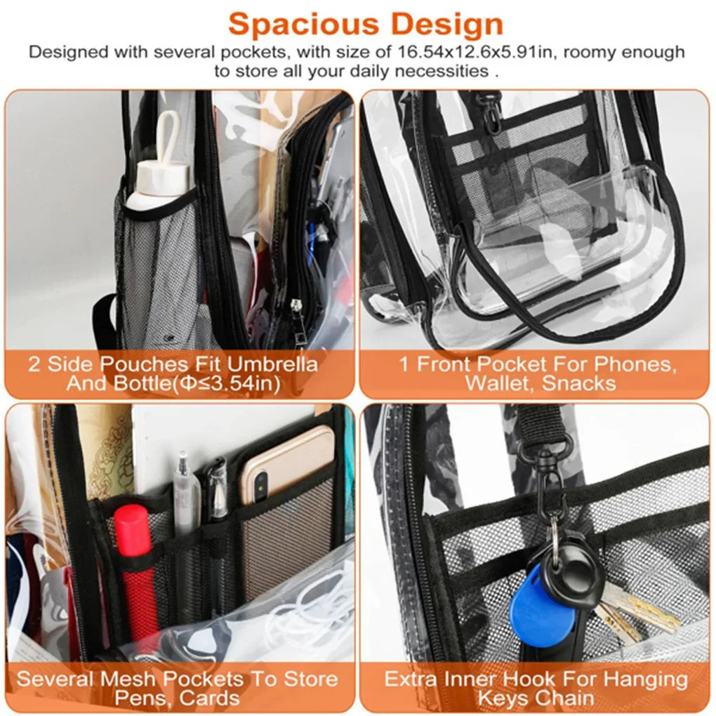 Large Clear Backpack For School Bookbag Heavy Duty Transparent Backpack Waterproof PVC Clear Backpack with Reinforced Strap
