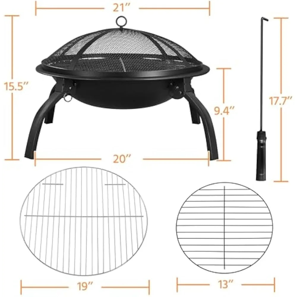 21inch Fire Pit Portable Folding Steel Fire Bowl Garden Treasures Fire Pit for Outside Fireplace with Carrying Bag, Spark Scree