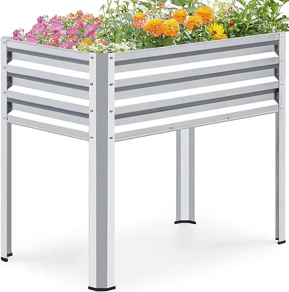 KING BIRD Raised Garden Bed with Legs & Double-Layer Storage Shelf, Galvanized Elevated Planter Box with Lockable Wheels for Bac