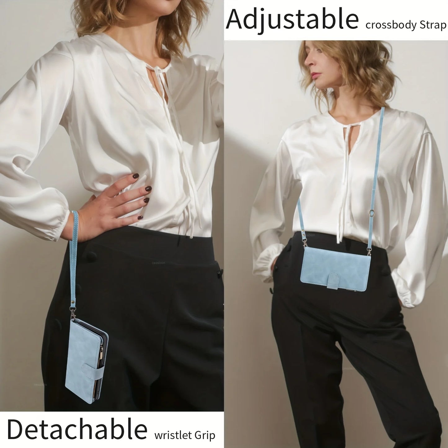 Wallet Case For Women, RFID Blocking Card Holder, PU Leather Flip Phone Case With Crossbody Strap Wristlet Kickstand For  15/15p