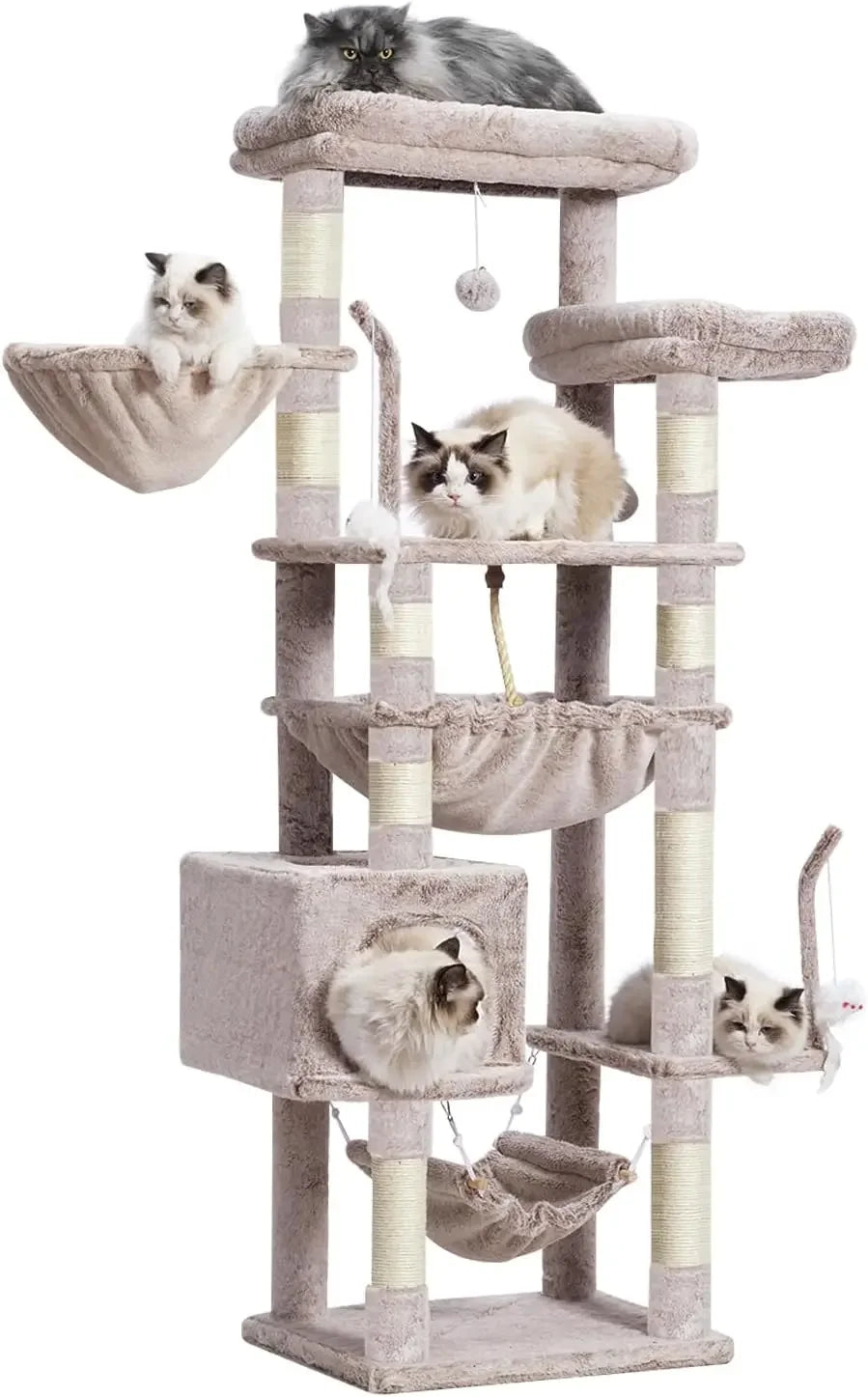 Cat Tree, Cat Tower for Large Cats with 2 Big Platforms, 2 Baskets, condo and Toys, 63" Cat Scratching Posts for Indoor Cats