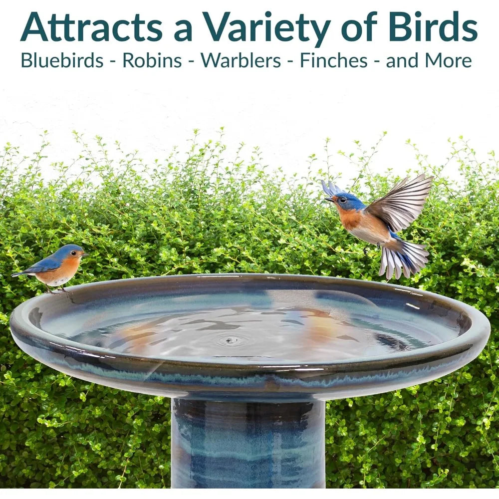 Sunnydaze 21" H Ceramic Bird Bath for Outside - Hand-Painted Outdoor Bird Bath Bowl, UV/Frost-Resistant Finish - Galaxy Blue - C