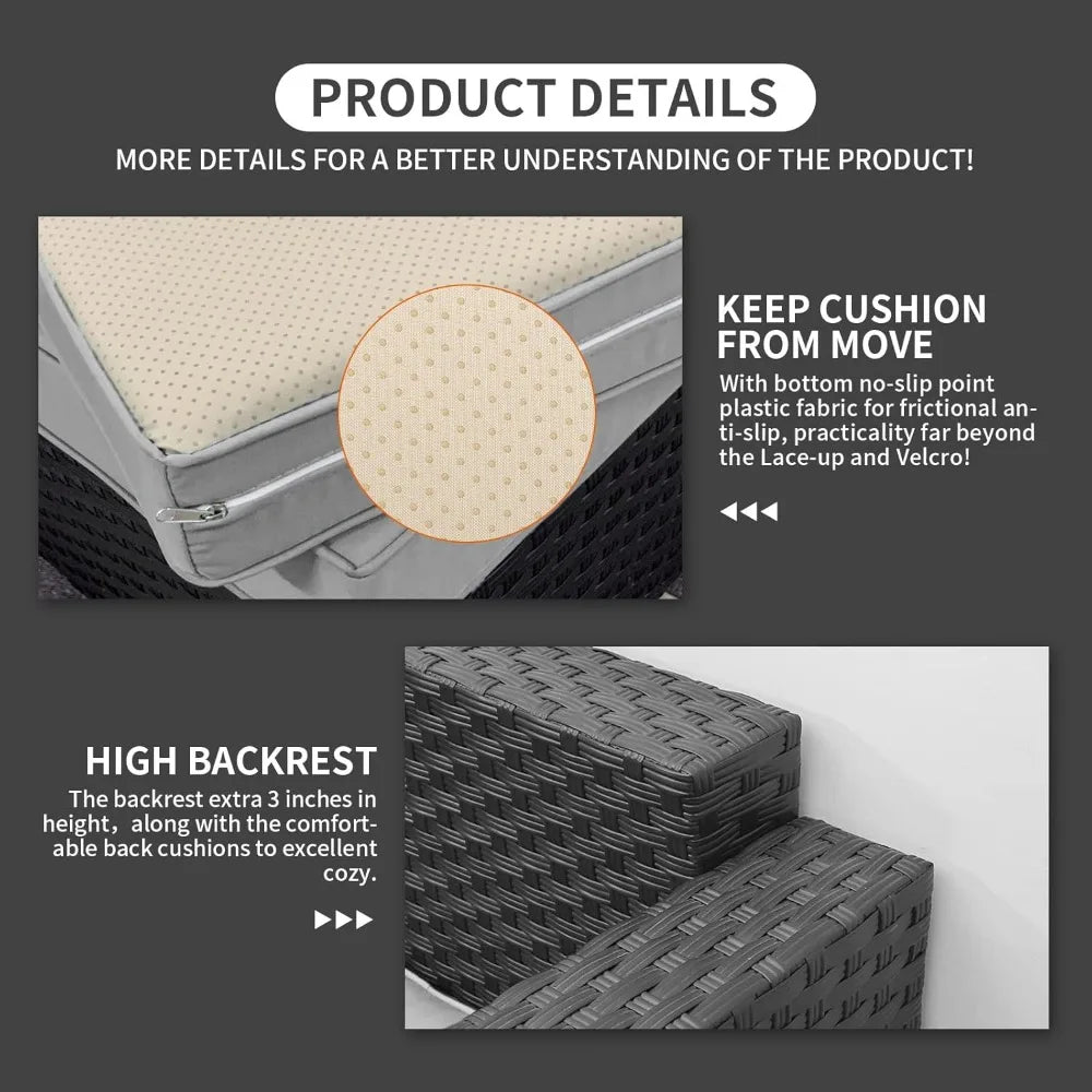 7 Piec Outdoor Furniture Set with 45-Inch Propane Fire Pit Table, No-Slip Cushions and Waterproof Covers, Wicker Furniture Set