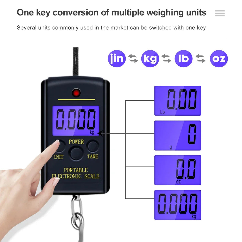 Portable Scale Digital LCD Display 40kg Electronic Luggage Hanging Suitcase Travel Weighs Baggage Weight Scale Jin/ Kg/ Lb/ Oz