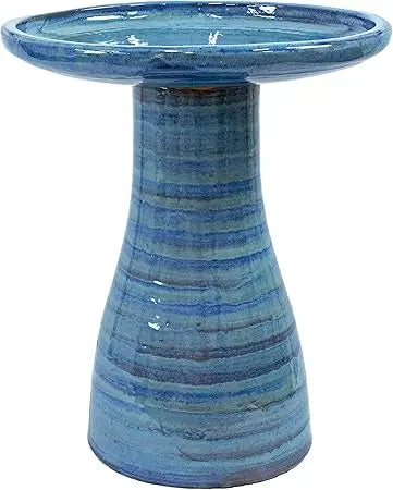 Sunnydaze 21" H Ceramic Bird Bath for Outside - Hand-Painted Outdoor Bird Bath Bowl, UV/Frost-Resistant Finish - Galaxy Blue - C