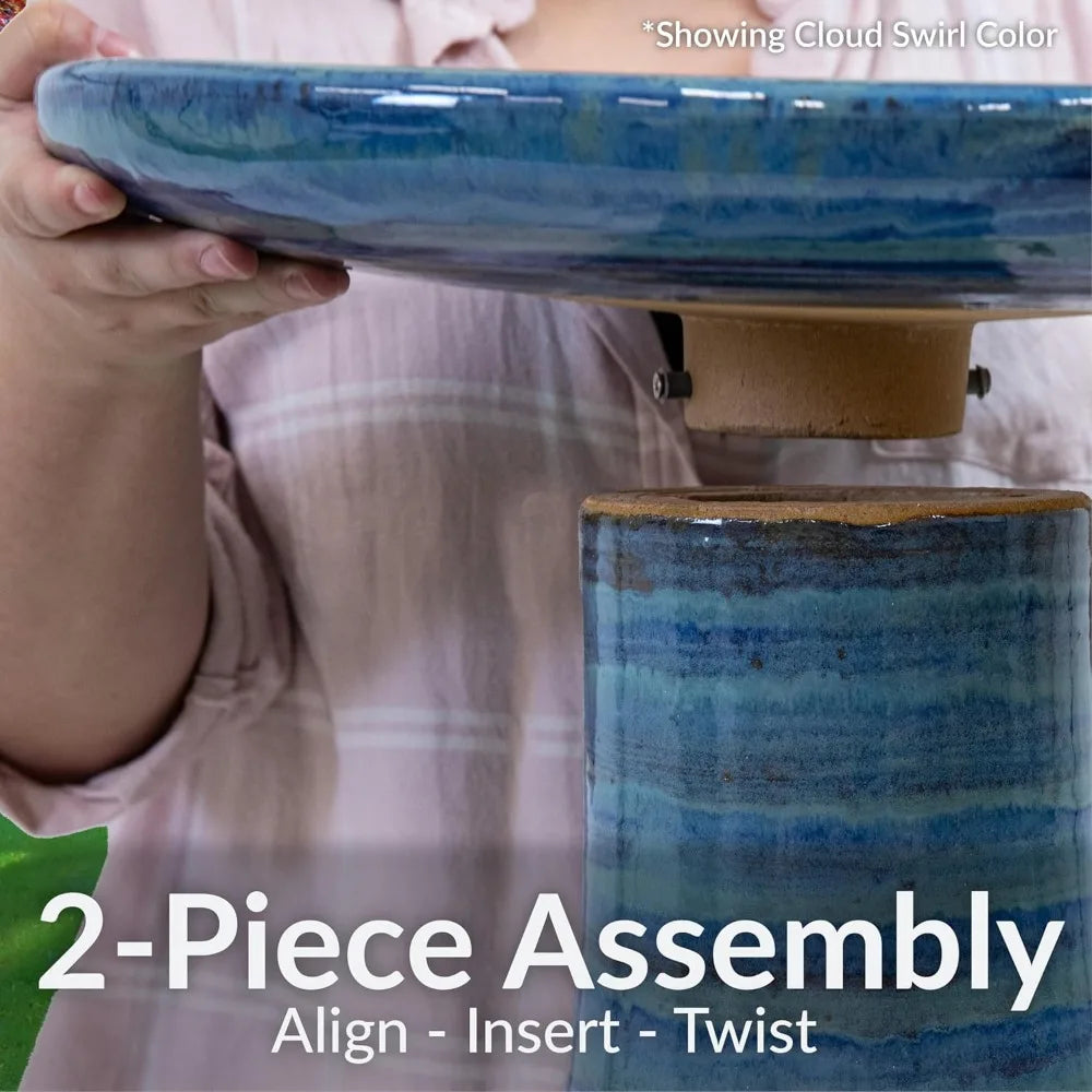 Sunnydaze 21" H Ceramic Bird Bath for Outside - Hand-Painted Outdoor Bird Bath Bowl, UV/Frost-Resistant Finish - Galaxy Blue - C