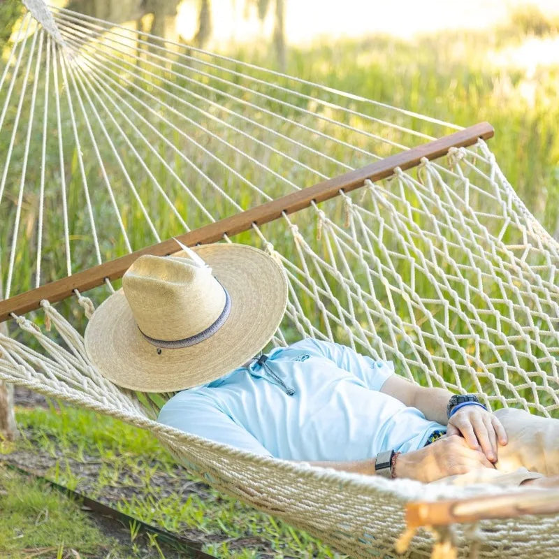 Castaway Living 13 ft. Double Traditional Hand Woven Cotton Rope Hammock with Free Extension Chains & Tree Hooks