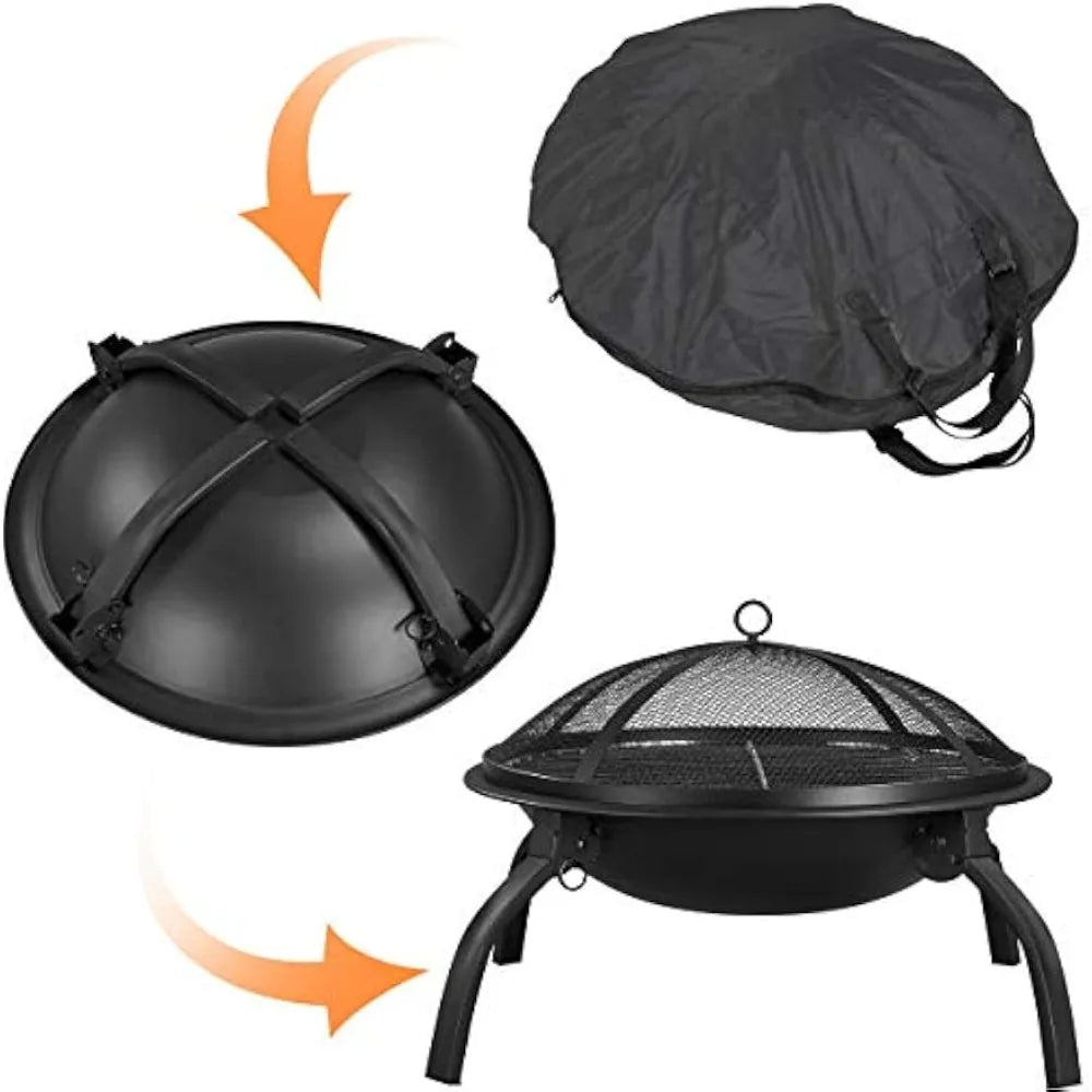 21inch Fire Pit Portable Folding Steel Fire Bowl Garden Treasures Fire Pit for Outside Fireplace with Carrying Bag, Spark Scree