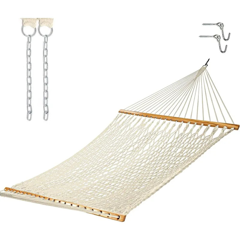 Castaway Living 13 ft. Double Traditional Hand Woven Cotton Rope Hammock with Free Extension Chains & Tree Hooks