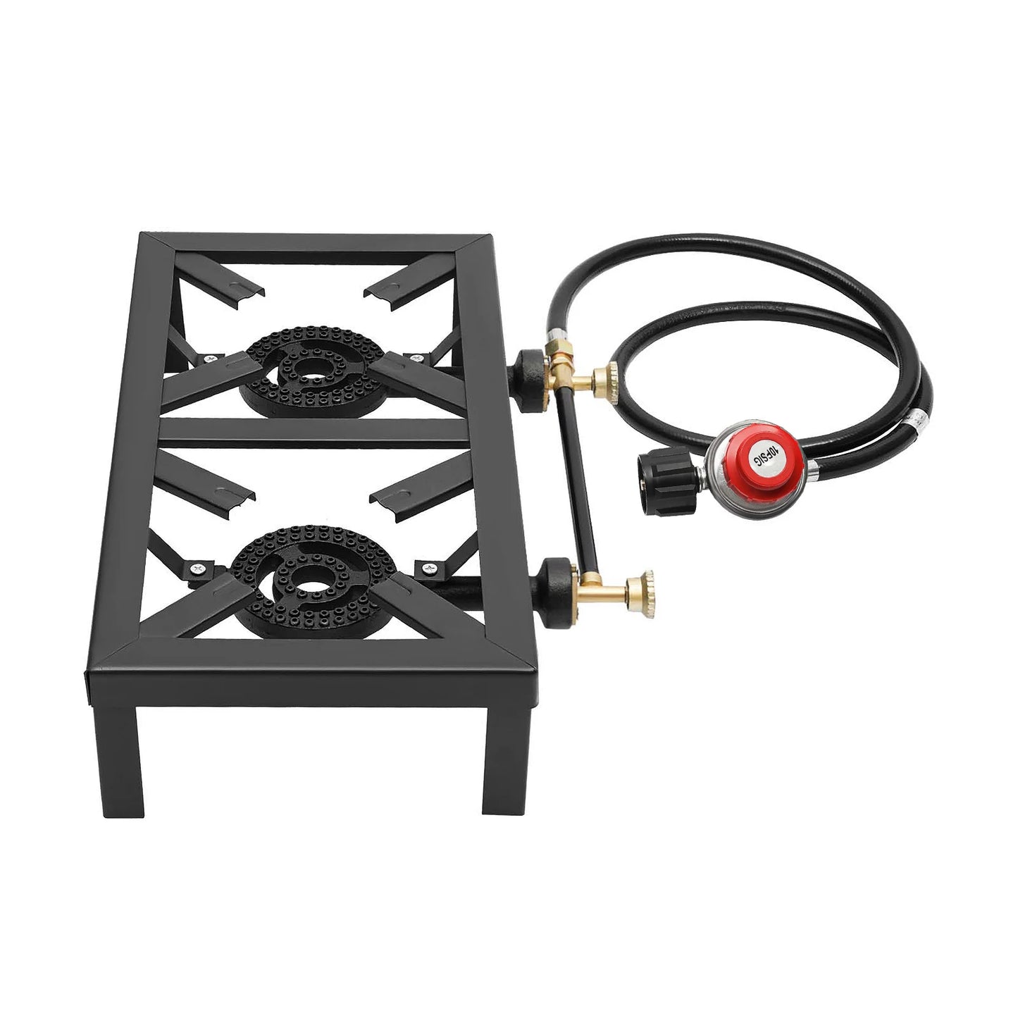 Portable Camping Gas Stove Outdoor Double Burner BBQ Picnic Camp Propane Cooker Stove with Adjustable 0-10Psi Regulator Hose