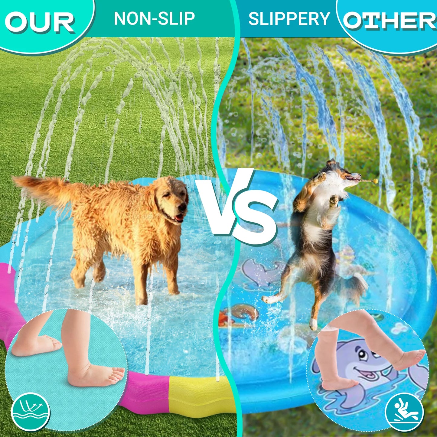 Splash Pad for Dogs, Non-Slip Splash Pad for Pets Summer Outdoor Water Toys, Sprinkler Pool for Dogs Outdoor Play