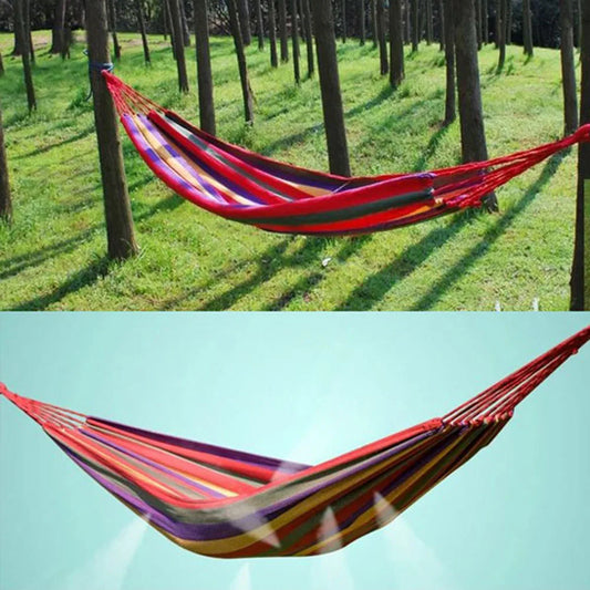 1-2 Person Cotton Rainbow Hanging Bed 264lbs Capacity Stripe Fabric Hammock with Tree Straps for Outdoor Indoor with Carry Bag