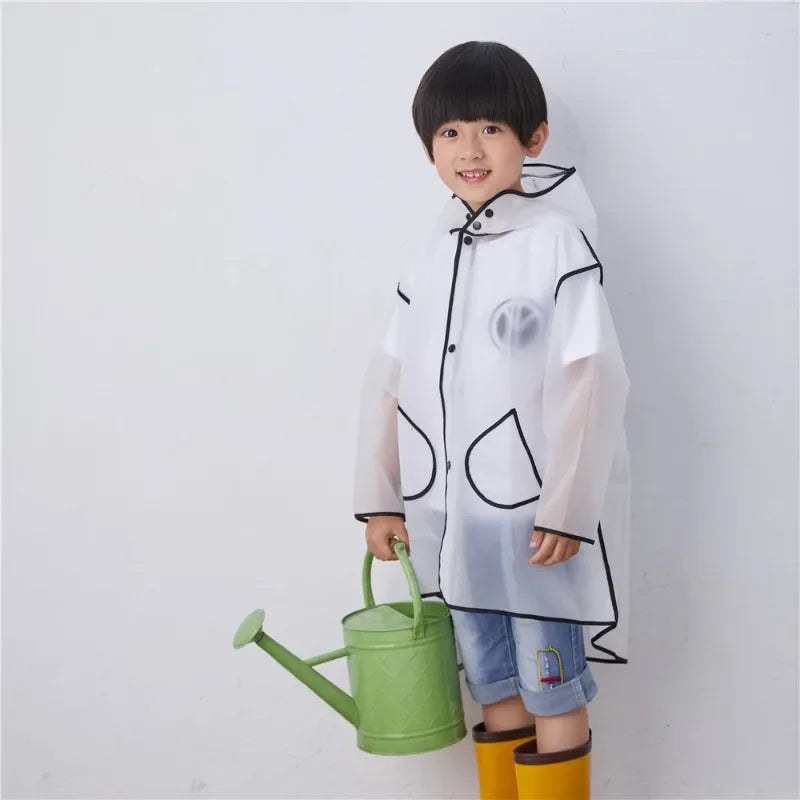 Kids Raincoat Transparent EVA Rain Poncho for Baby, Kindergarten, Primary School Students