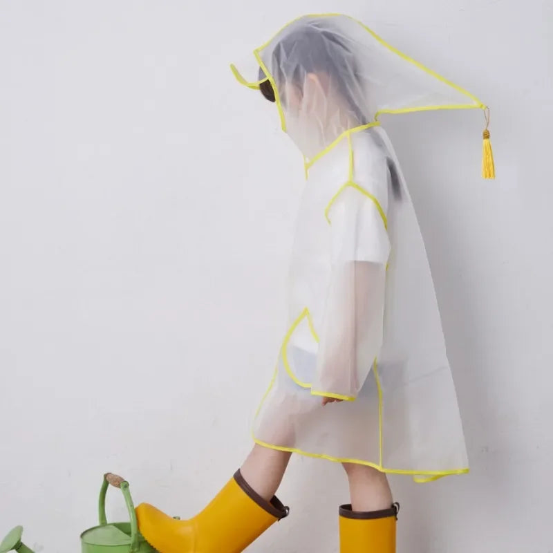 Kids Raincoat Transparent EVA Rain Poncho for Baby, Kindergarten, Primary School Students